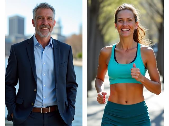 Before and after photo of a Boston professional showing significant fitness improvement