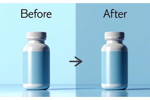 Before and after images of a wellness product, showing improvement based on user feedback.