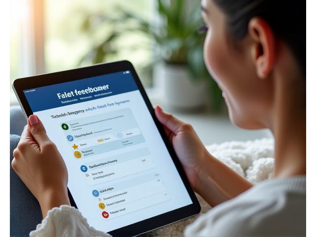A woman entering feedback on a tablet, surrounded by serene, green wellness imagery.